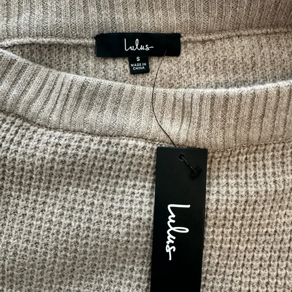 Lulus Autumn Sweetheart Beige Waffle Knit skirt - Picture 3 of 3